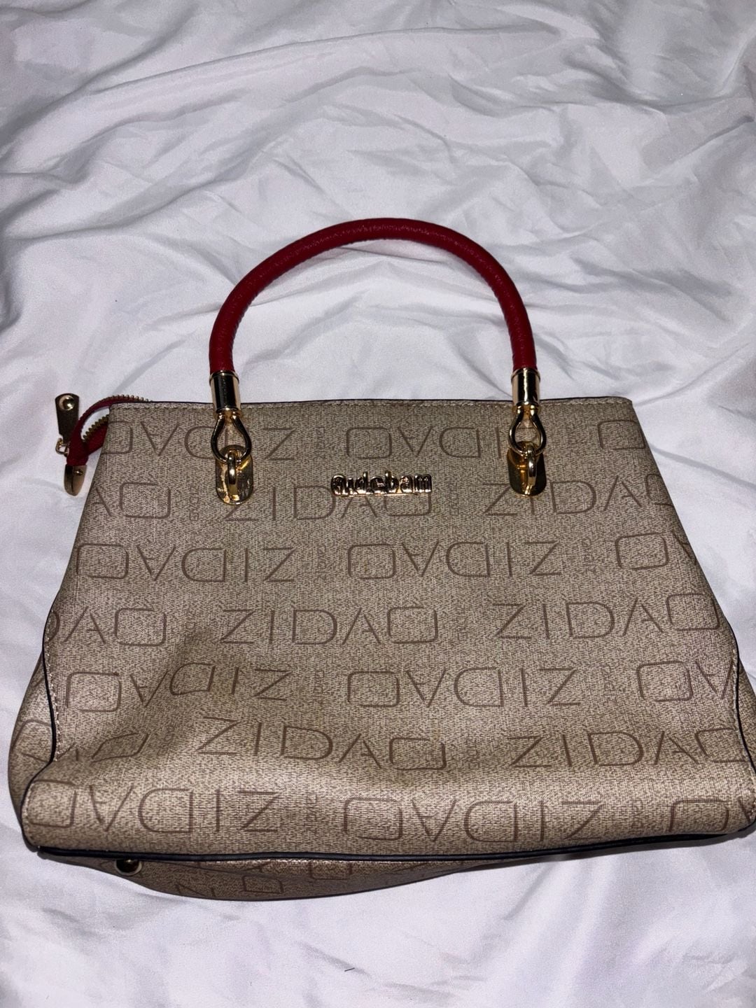 Zidao Monogram Print Top Handle Handbag Red Beige 2