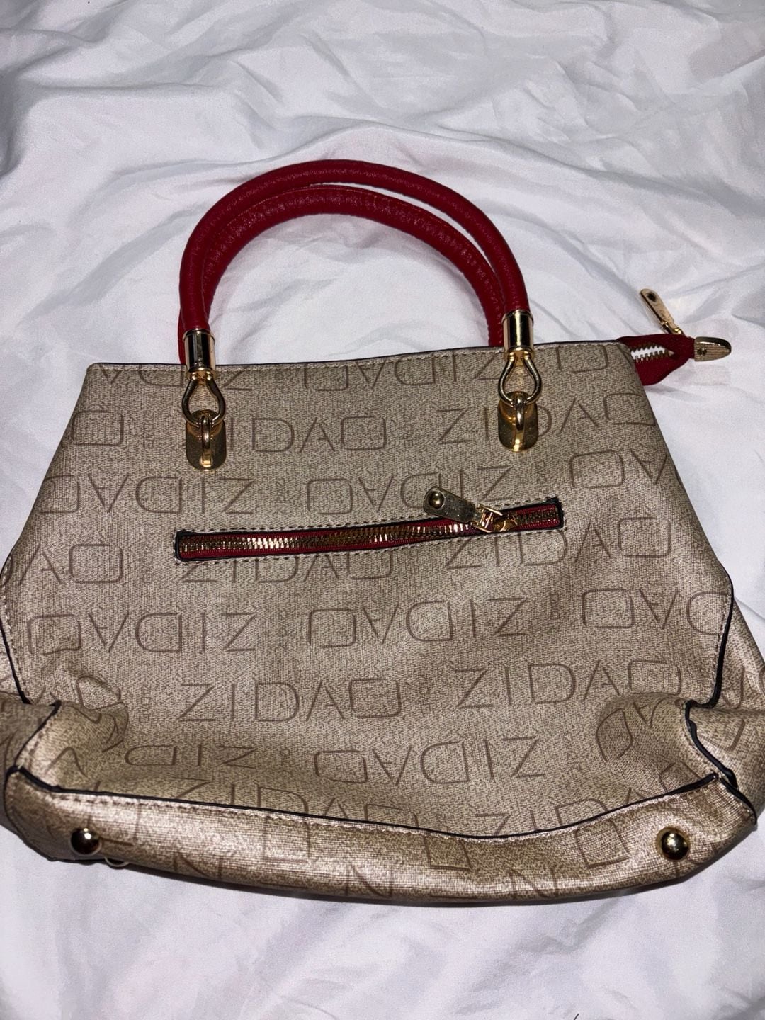 Zidao Monogram Print Top Handle Handbag Red Beige 4