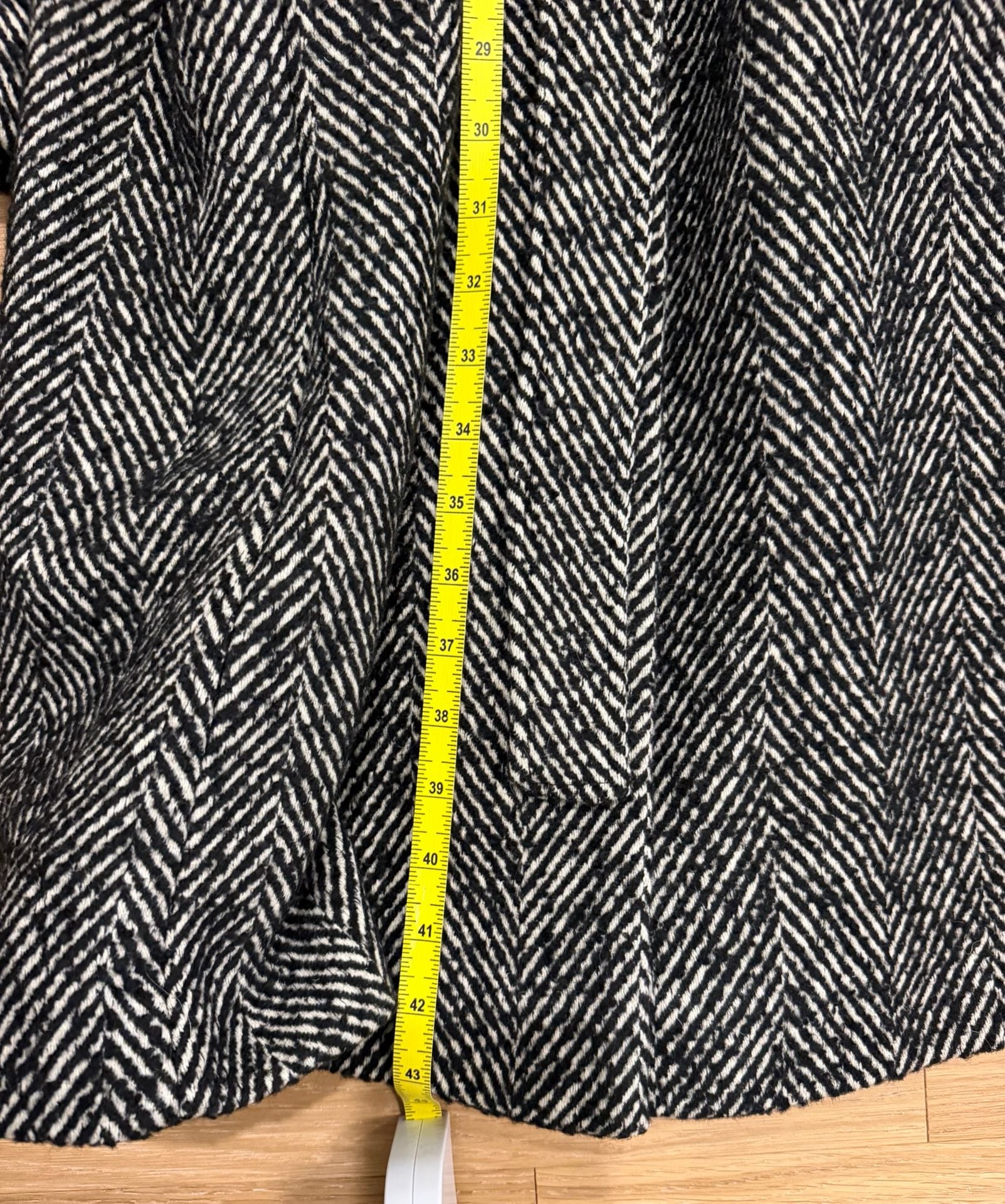 Ganni Herringbone Belted Coat Size 38 Black White Wool Blend 5