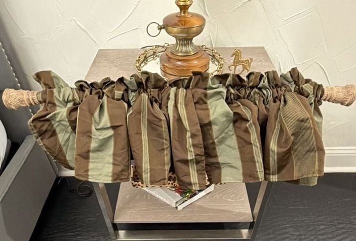Waverly Green Striped Gathered Lined Valance Brown Striped set of two 1