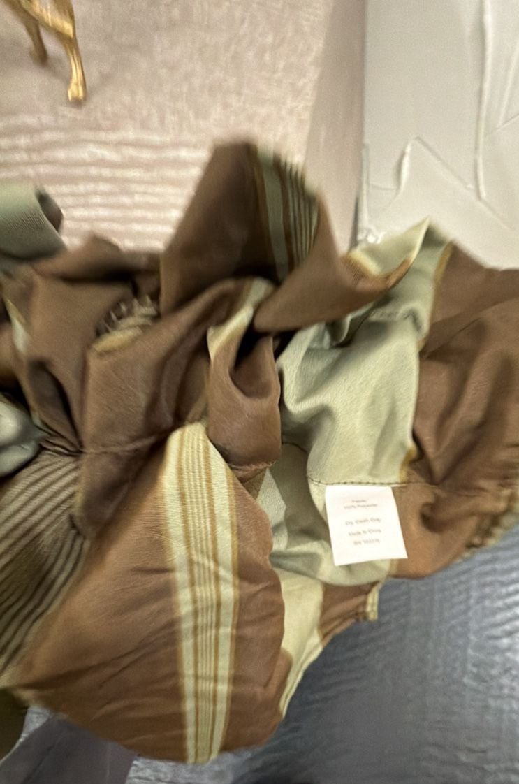 Waverly Green Striped Gathered Lined Valance Brown Striped set of two 3