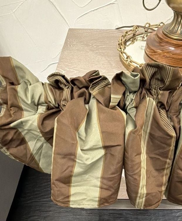 Waverly Green Striped Gathered Lined Valance Brown Striped set of two 2