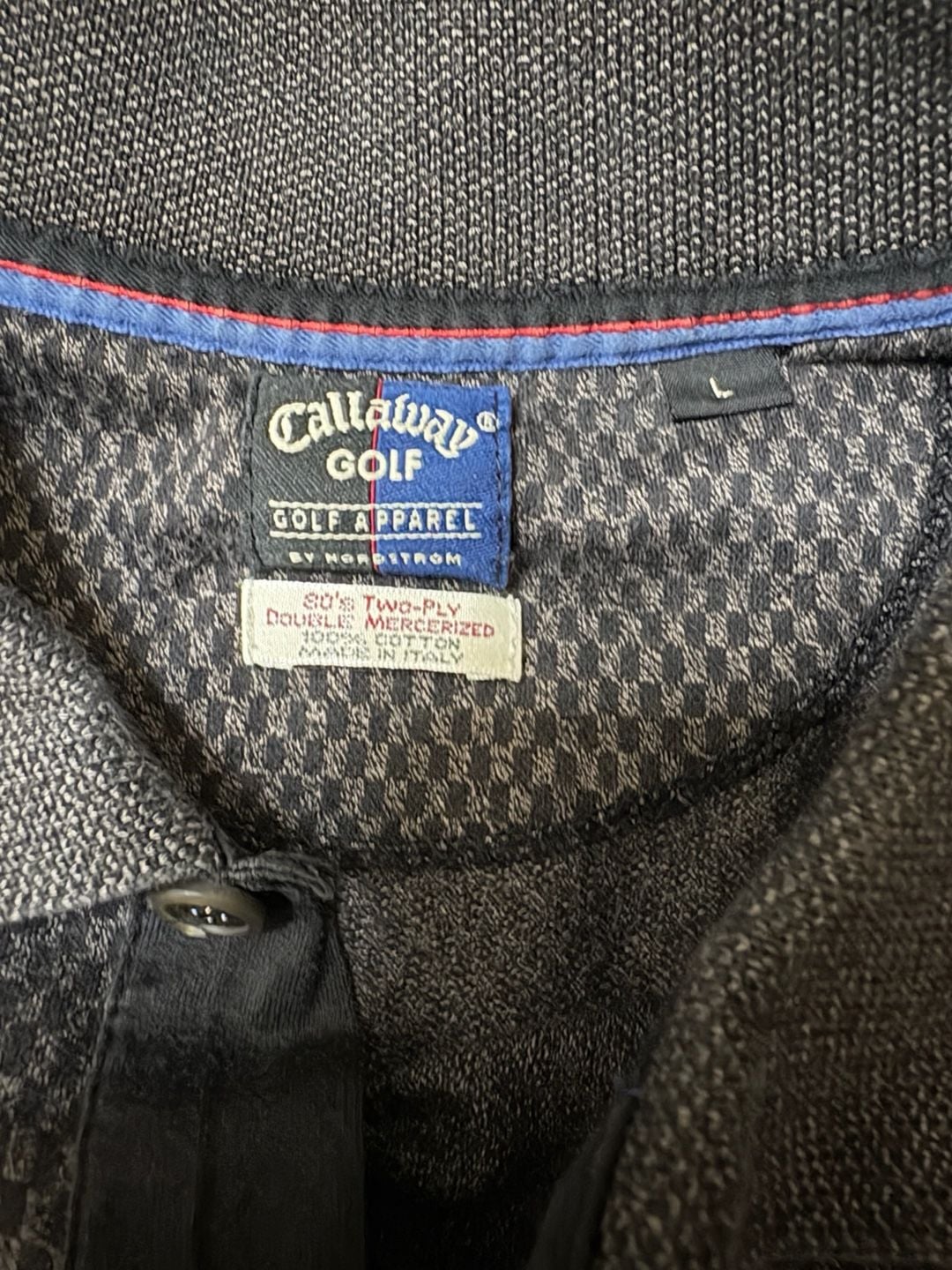 Callaway Golf Polo Shirt Size L Black Patterned Cotton Made in Italy 3