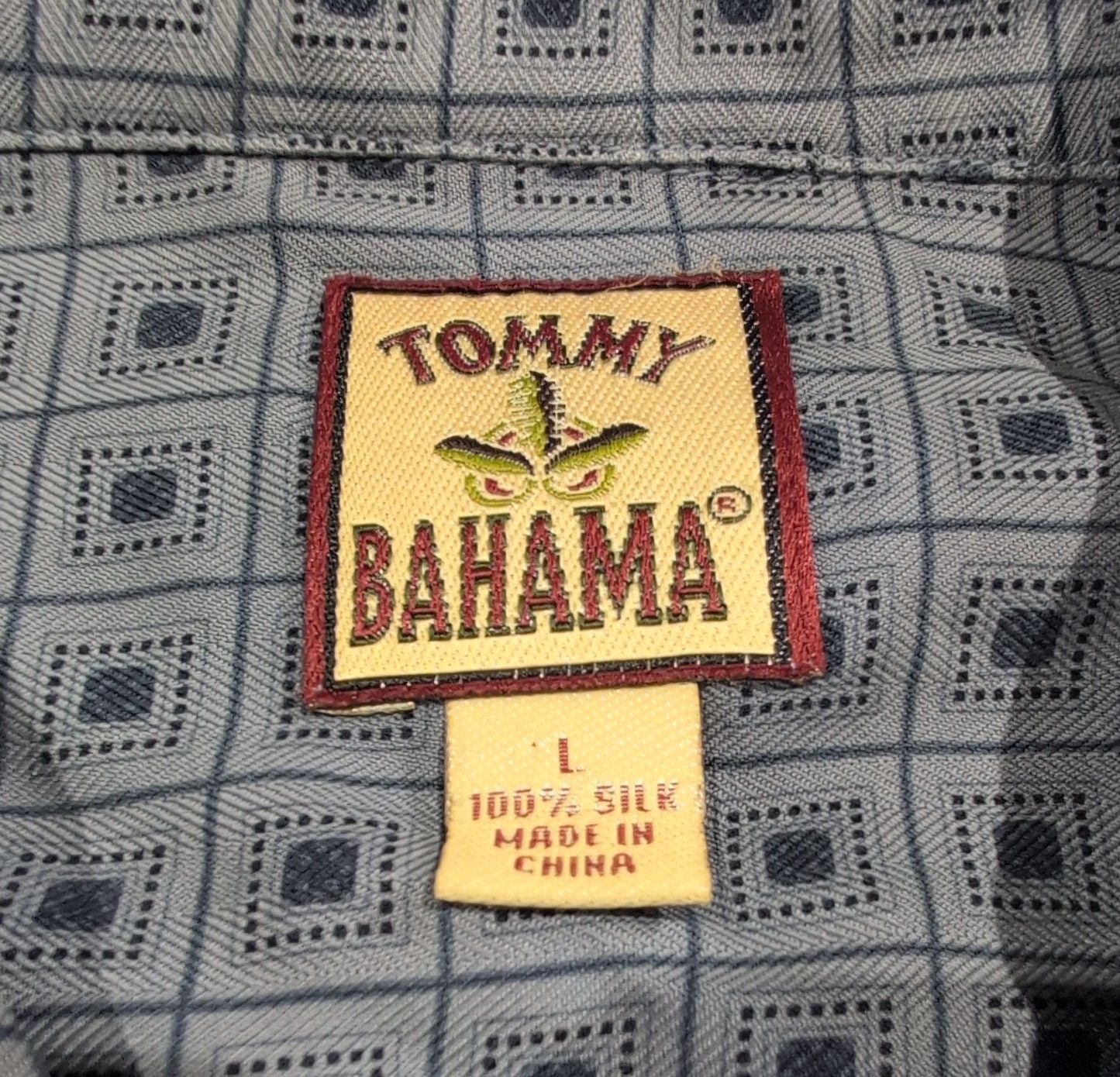 Tommy Bahama Silk Geometric Short Sleeve Shirt Size L Blue Camp Very soft 5
