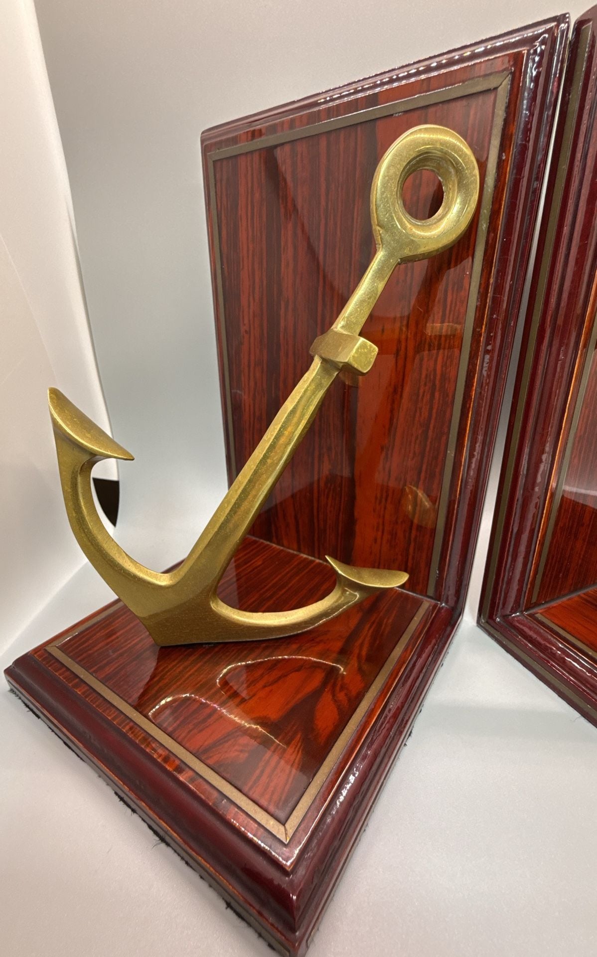 Gatco Solid Brass Wood Ship Anchor Bookends Pair Nautical Coastal Korea Vtg 8