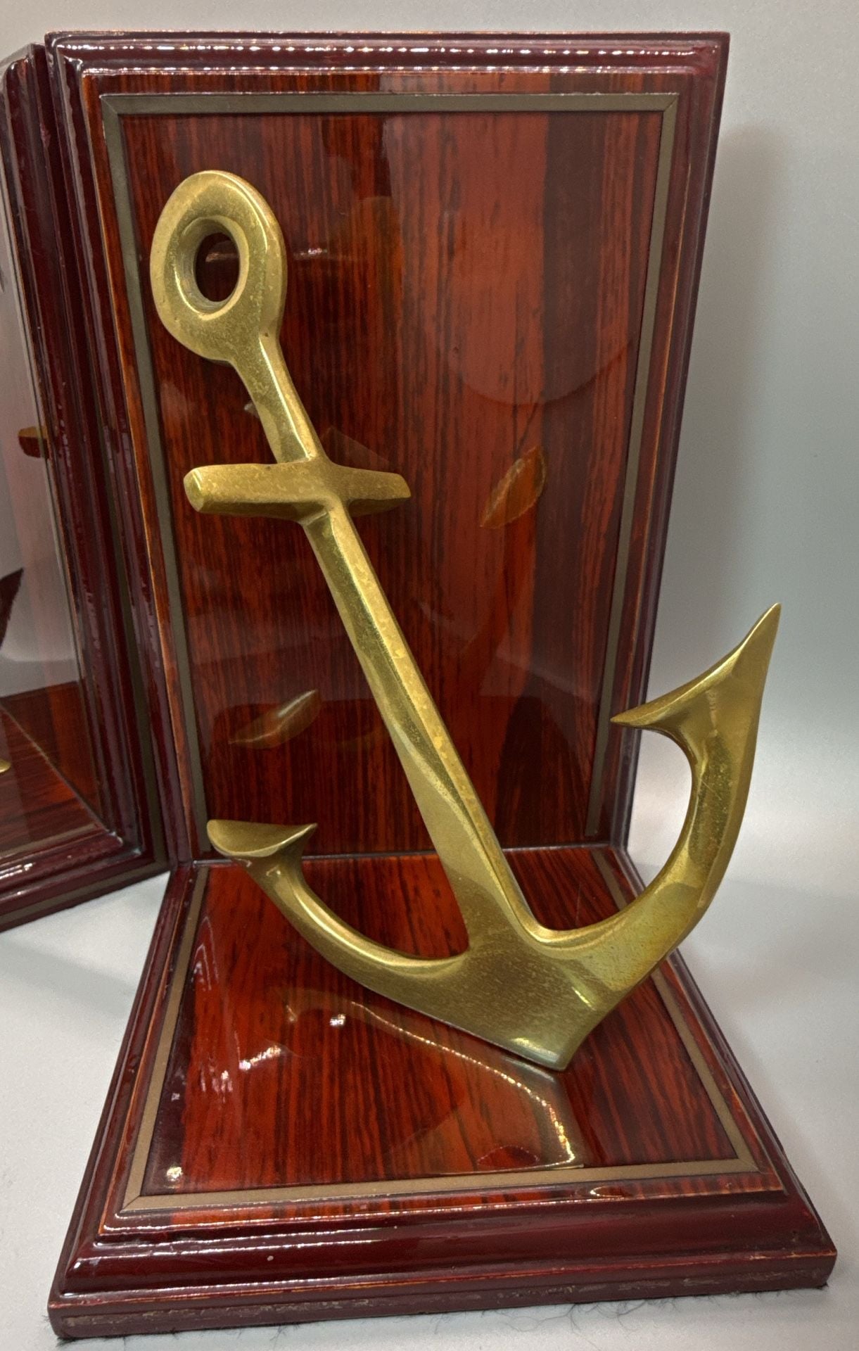 Gatco Solid Brass Wood Ship Anchor Bookends Pair Nautical Coastal Korea Vtg 9