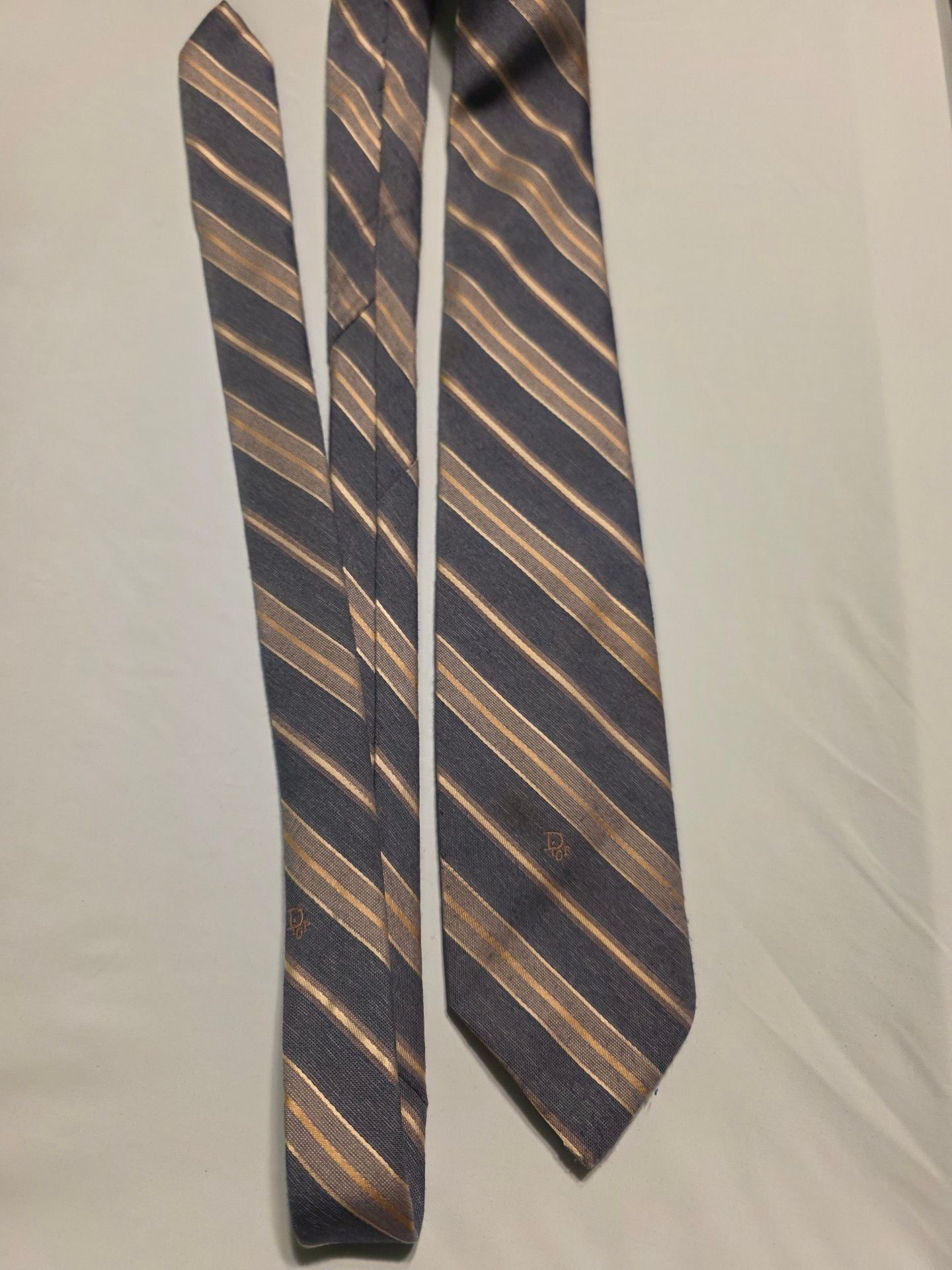 Christian Dior Silk Tie Blue with Gold Stripes 1
