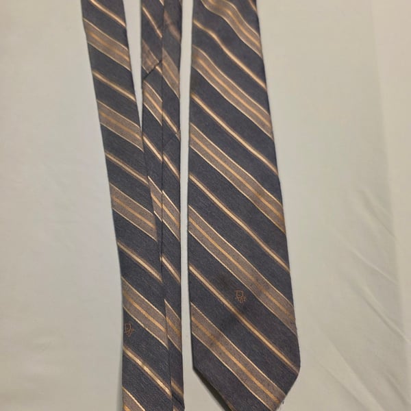 Christian Dior Silk Tie Blue with Gold Stripes