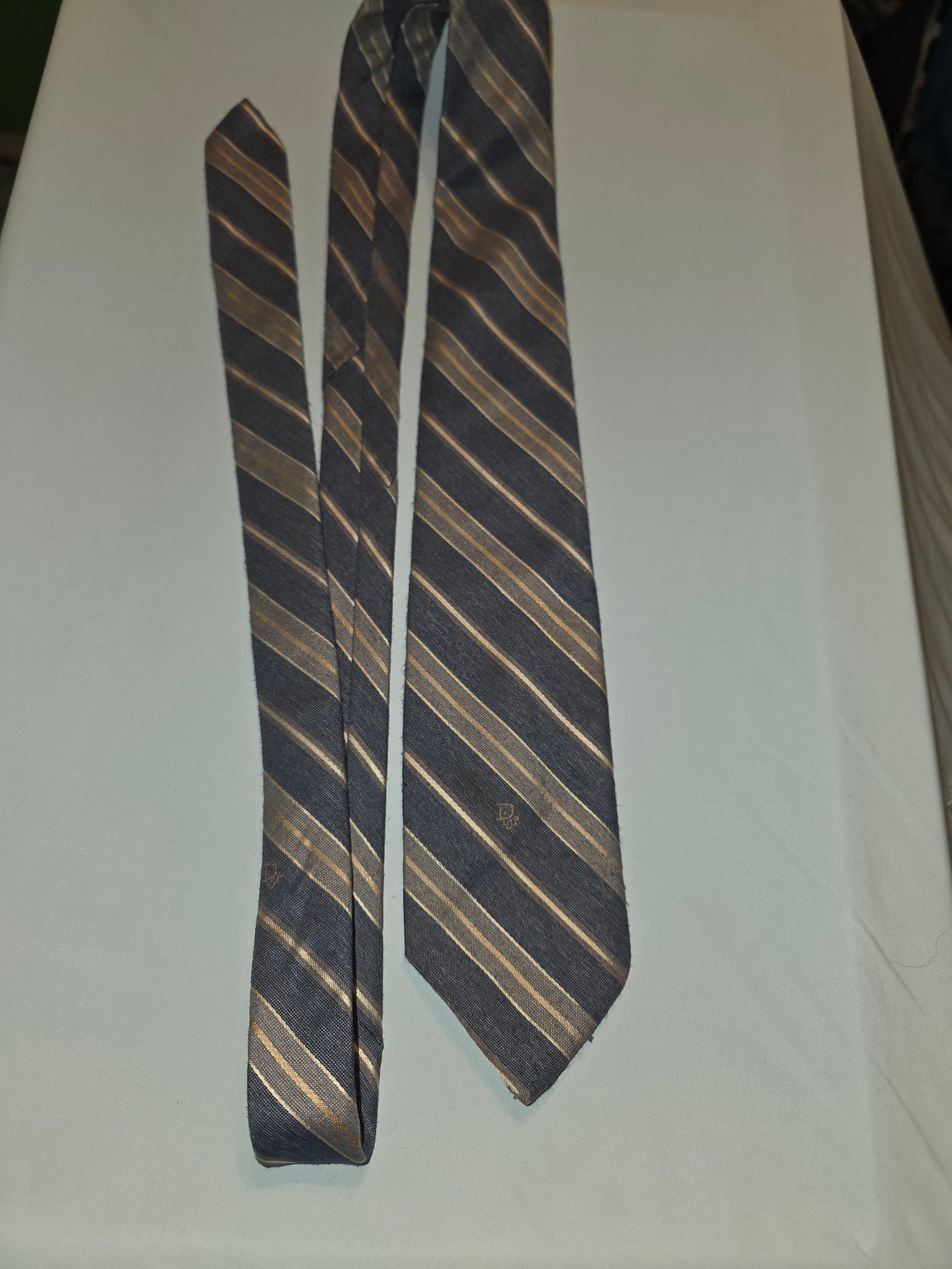 Christian Dior Silk Tie Blue with Gold Stripes 2
