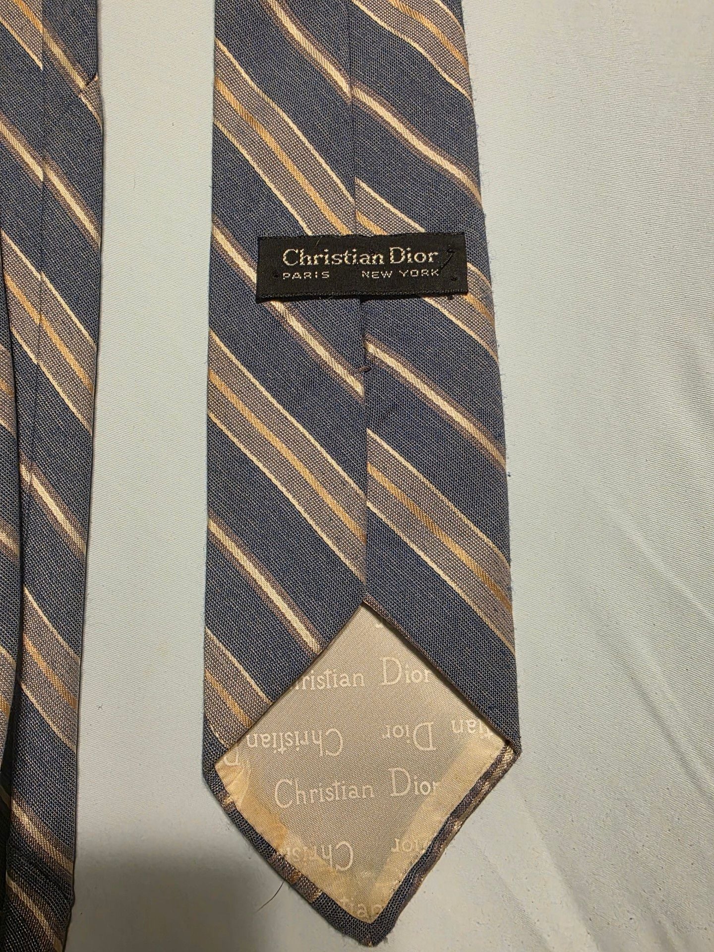 Christian Dior Silk Tie Blue with Gold Stripes 3