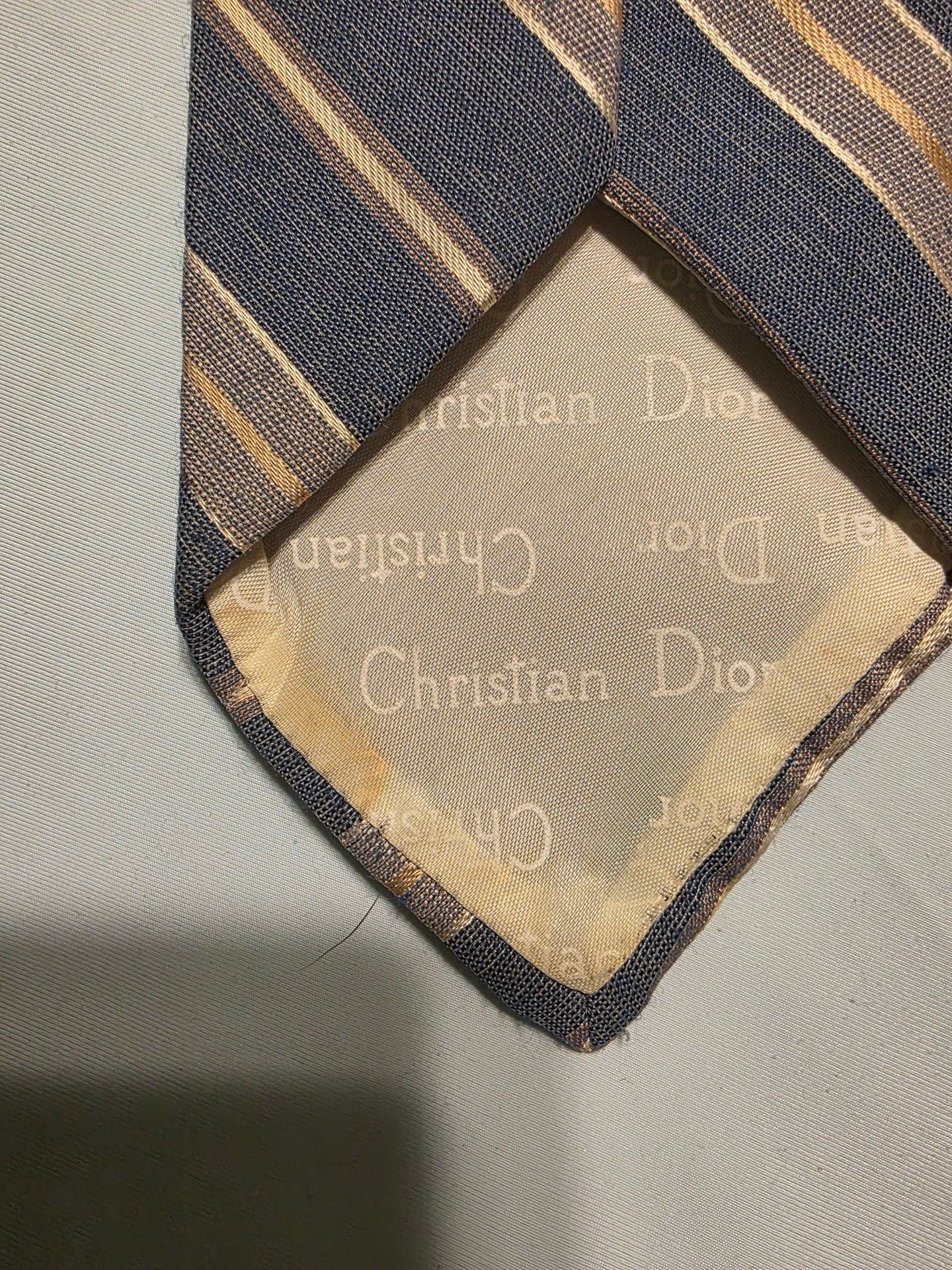 Christian Dior Silk Tie Blue with Gold Stripes 4