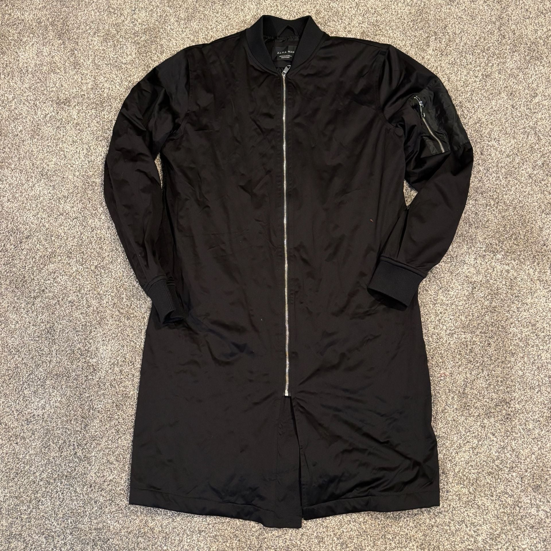 Zara Man Long Bomber Trench Jacket Black Size Medium 2
