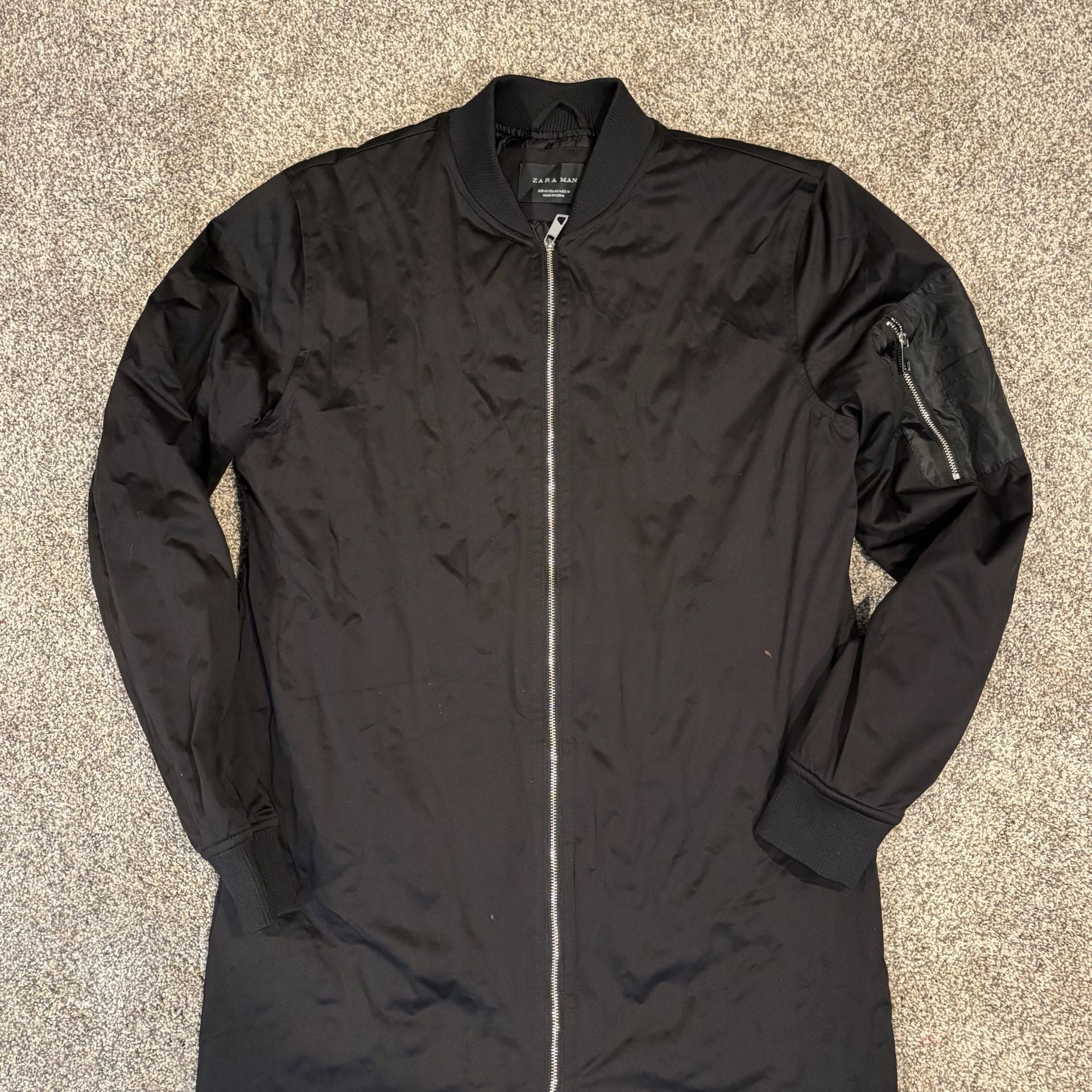 Zara Man Long Bomber Trench Jacket Black Size Medium 4