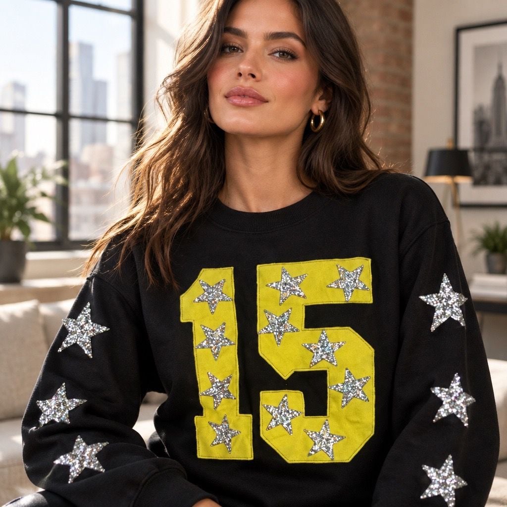 Judith March Custom Number 15 Sweatshirt Size S Black Rhinestone Stars 2