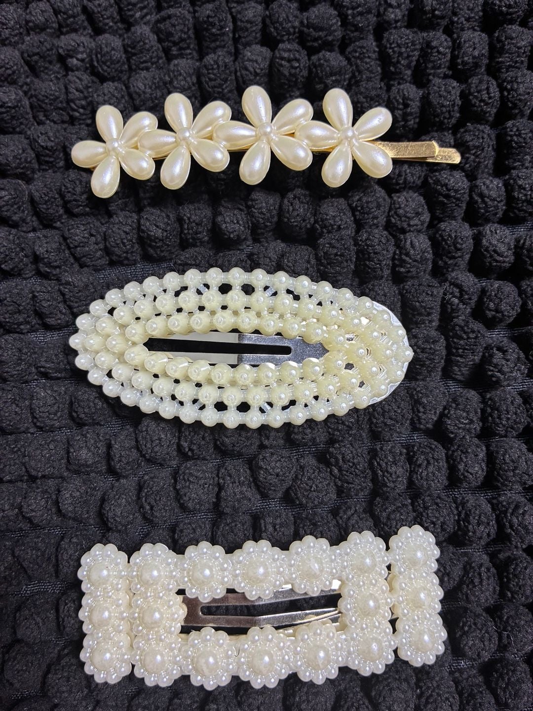 Unbranded Faux Pearl Hair Clip Set of 3 White Floral Barrette 1