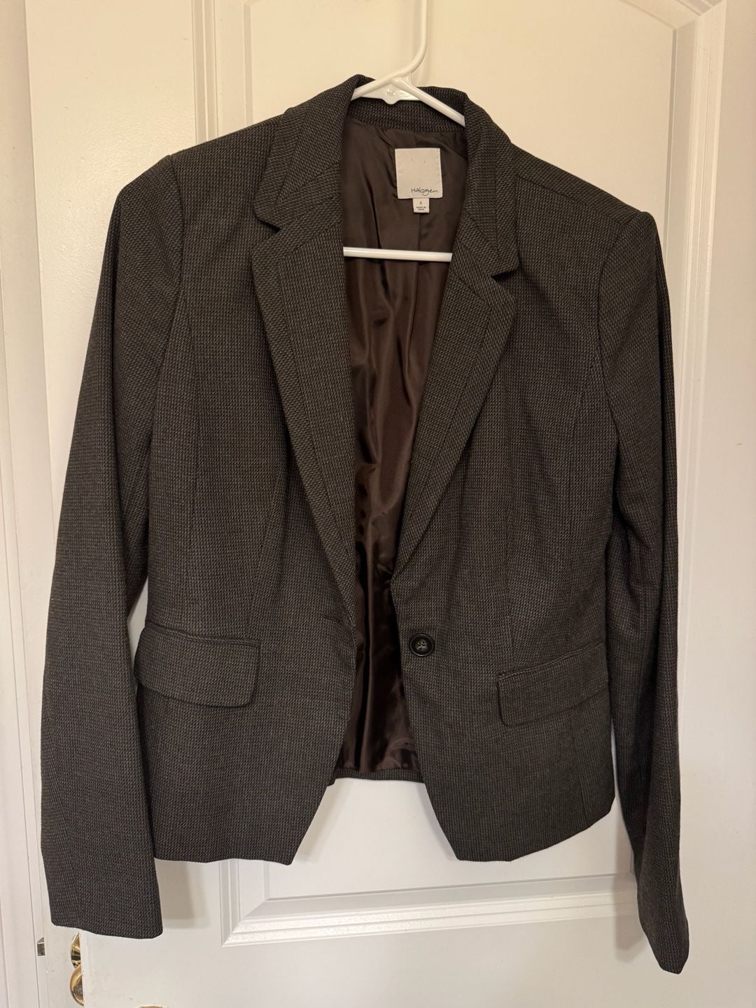 Halogen Taylor Fit Pantsuit Size 6 Brown Micro-Houndstooth 2