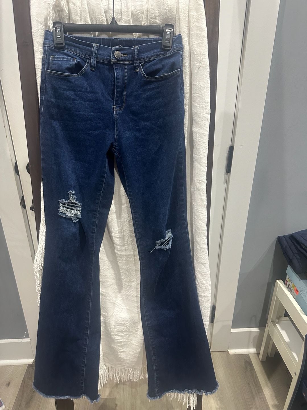 Ymi Jeans High-Rise Flare Size M Dark Wash Distressed 2