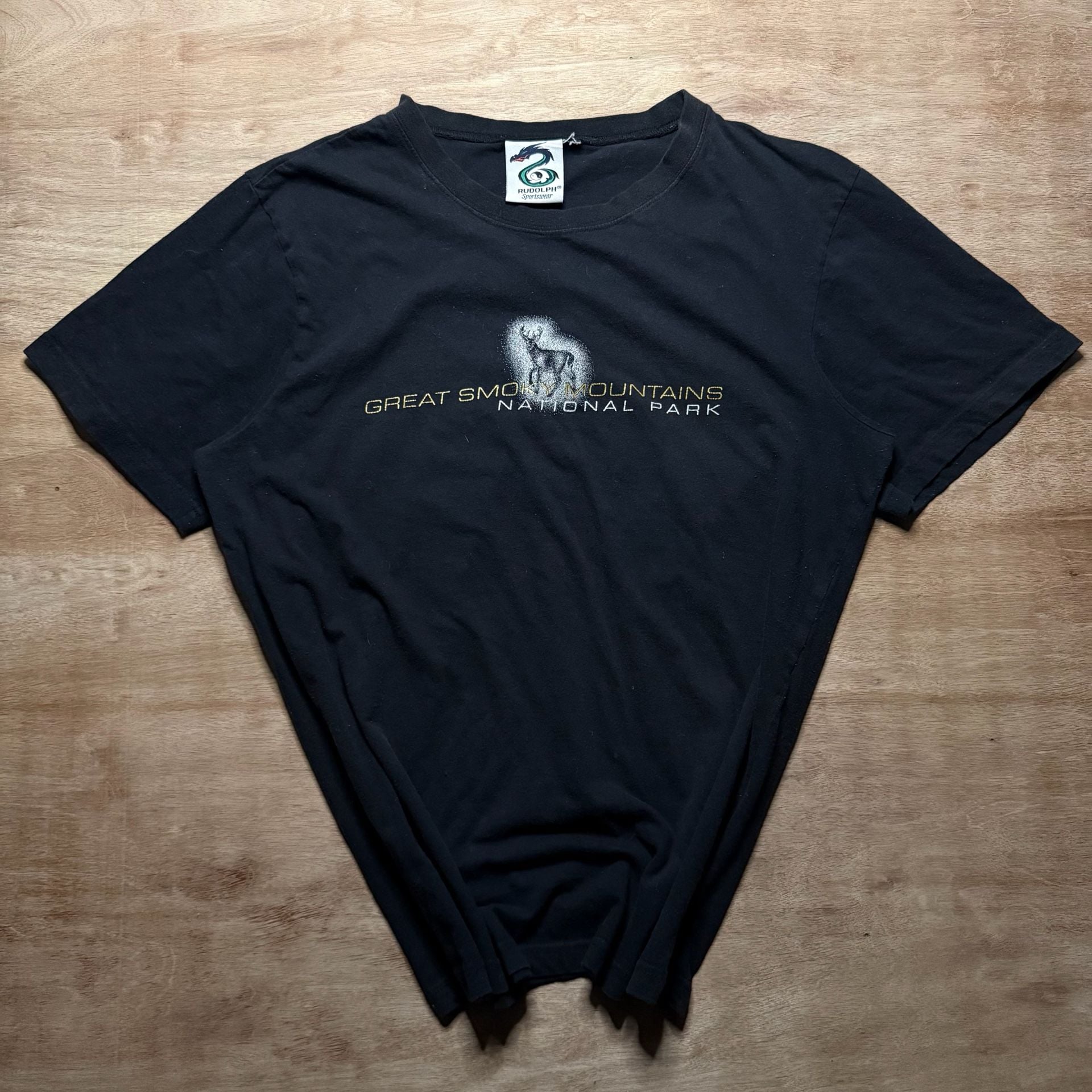 Vintage Great Smoky Mountains National Park Black Deer T Shirt Men's Large 2