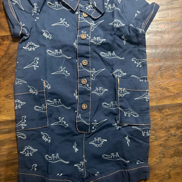 Tommy Bahama Dinosaur Romper Size 3-6M Blue Cotton
