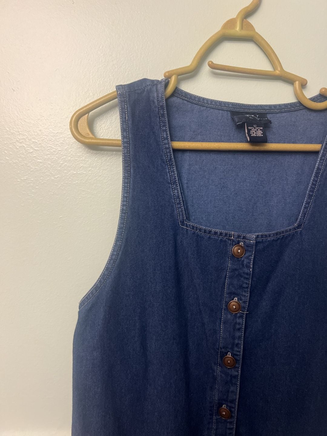 90s vintage Denim Maxi Dress 100% cotton Button Front Sleeveless Jumper size 12 7
