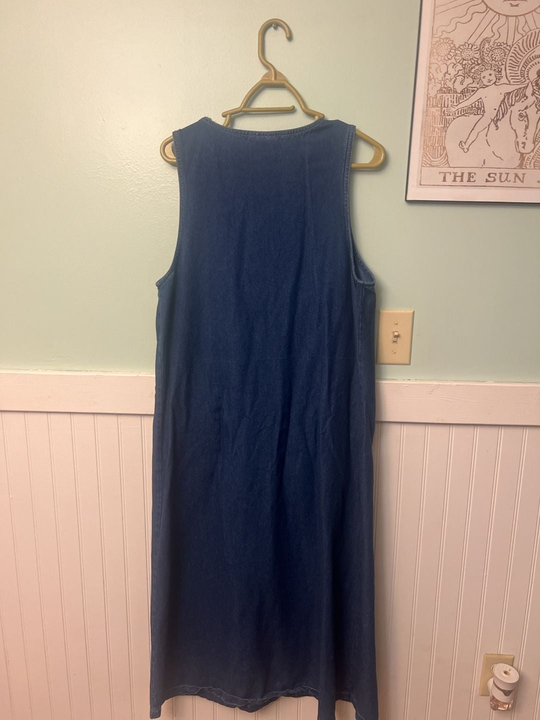 90s vintage Denim Maxi Dress 100% cotton Button Front Sleeveless Jumper size 12 8