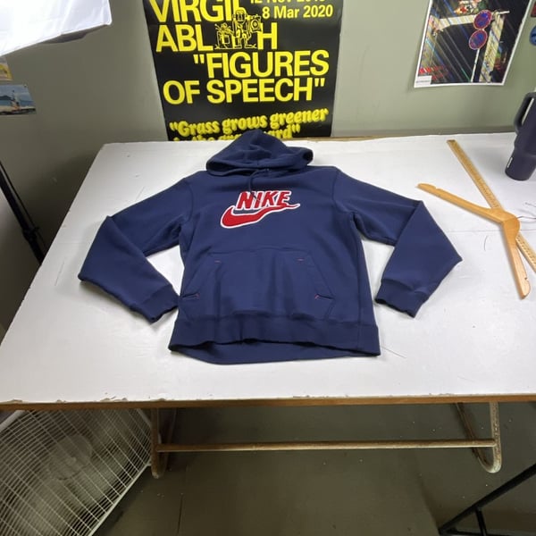 Nike Hoodie Size M Blue Chenille Towel Spellout Logo