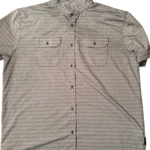 PrAna Mens Button Down Outdoor Hiking Pockets Green Shirt Short Sleeve Size h 1573