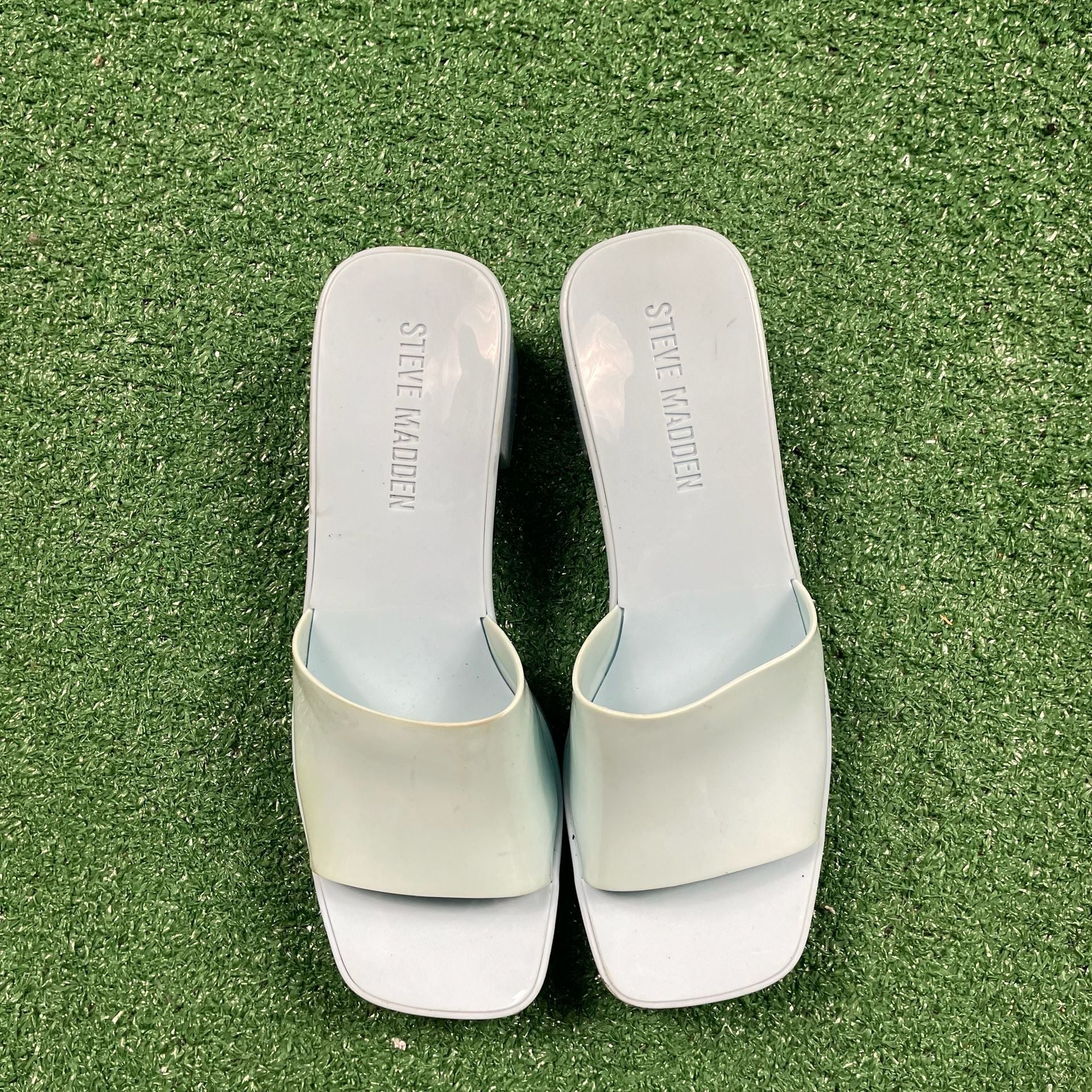 Steve Madden Harlin Platform Sandals Light Blue Jelly Block Heels 3