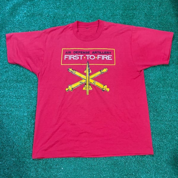 Vintage Air Defense Artillery First To Fire T-Shirt Red Graphic Tee