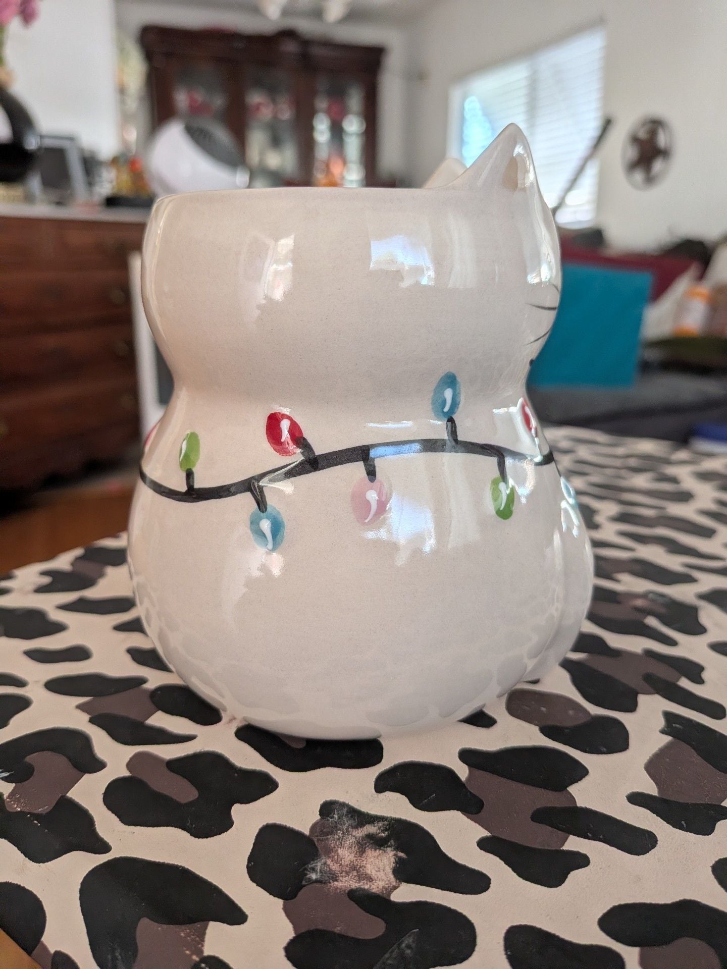 Ceramic White Cat Christmas Lights Coffee Mug 5
