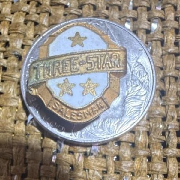 Three Star Salesman Vintage Sterling Silver Lapel Pin
