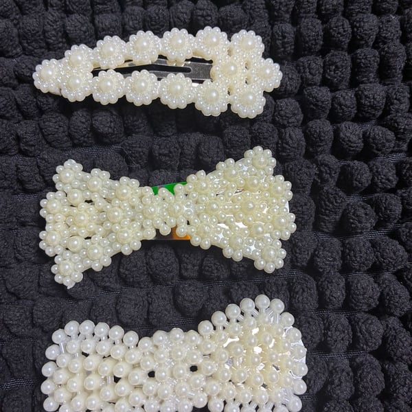 Unbranded Faux Pearl Hair Clip Set White Bow Barrettes Hair Accessories