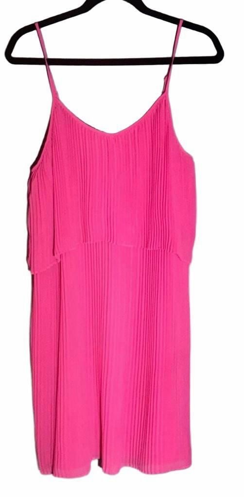 BCBGeneration Barbie Pink Pleated Tiered Mini Dress Large Spaghetti Strap 7