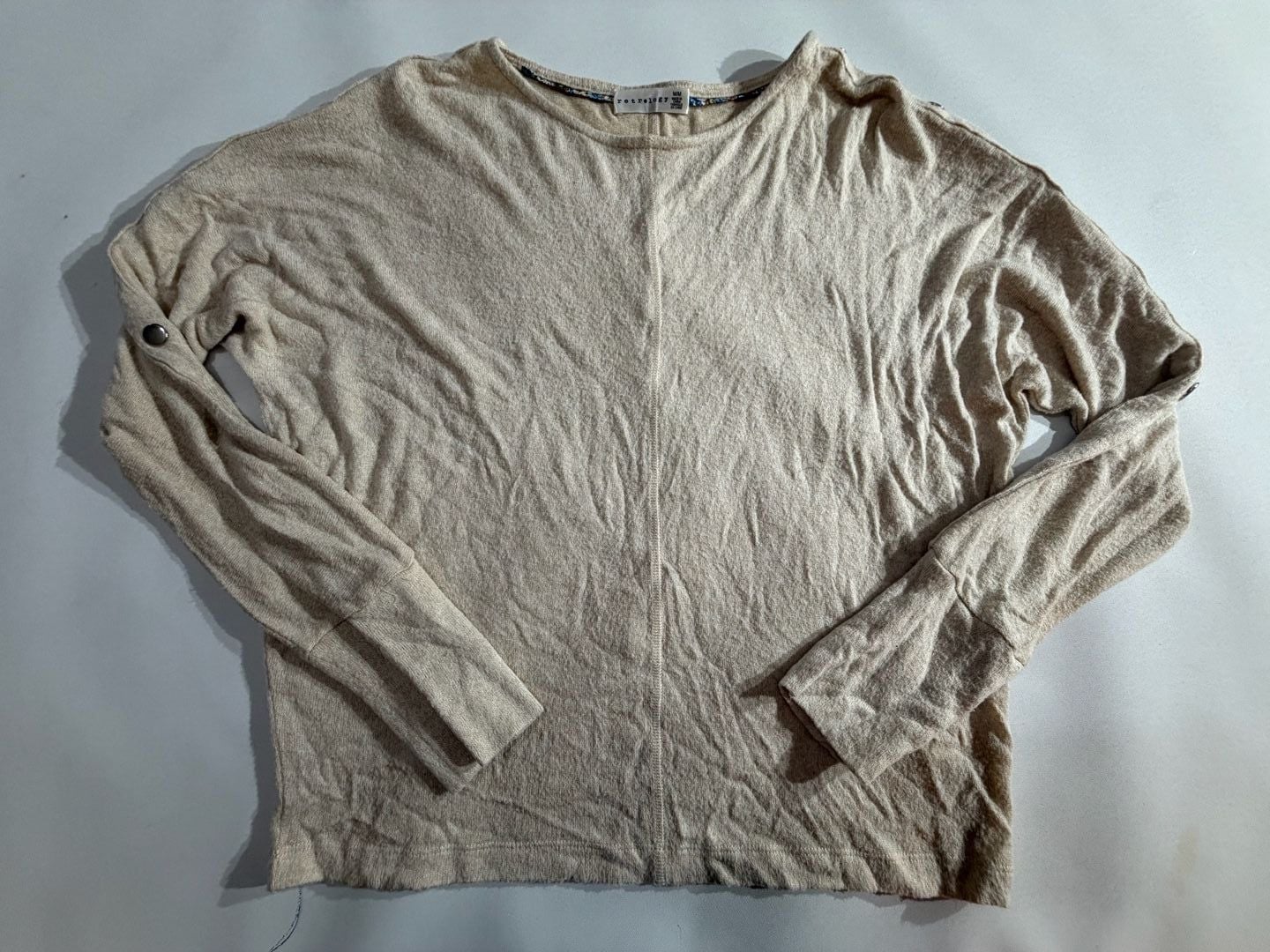Retrology Beige Cream Knit Long Sleeve Top Pullover Medium M 2