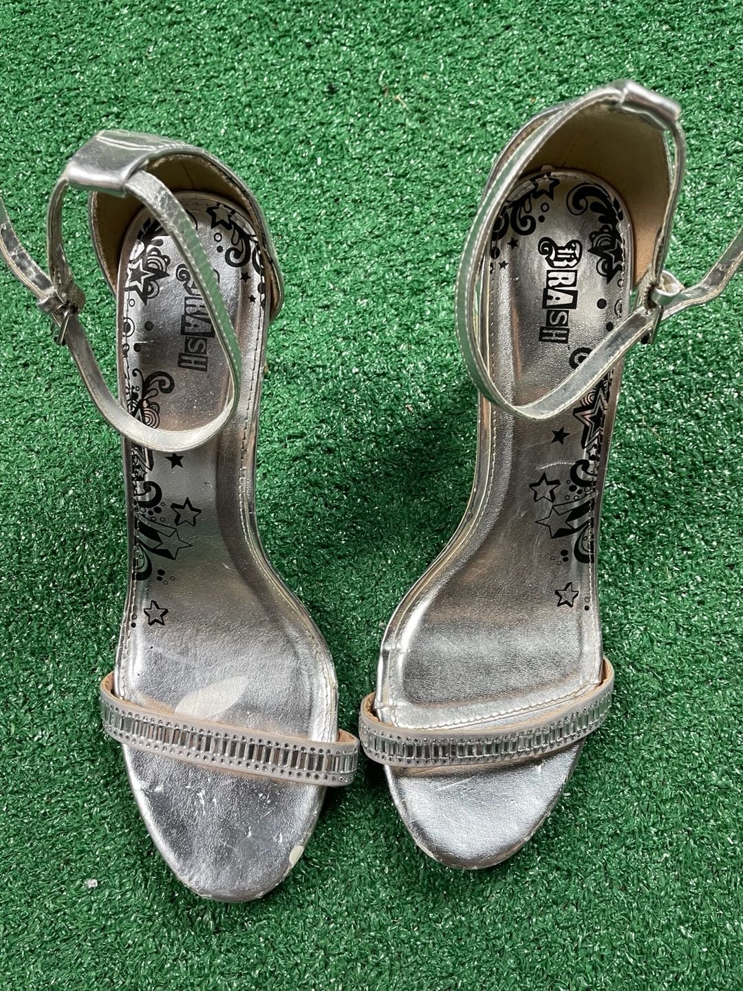 Brash Heeled Sandals Size 9.5W Silver Rhinestone Ankle Strap Stilettos 4