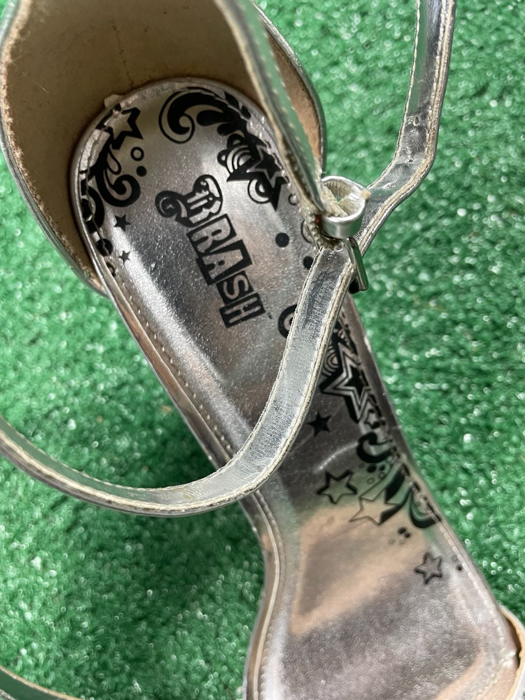 Brash Heeled Sandals Size 9.5W Silver Rhinestone Ankle Strap Stilettos 5