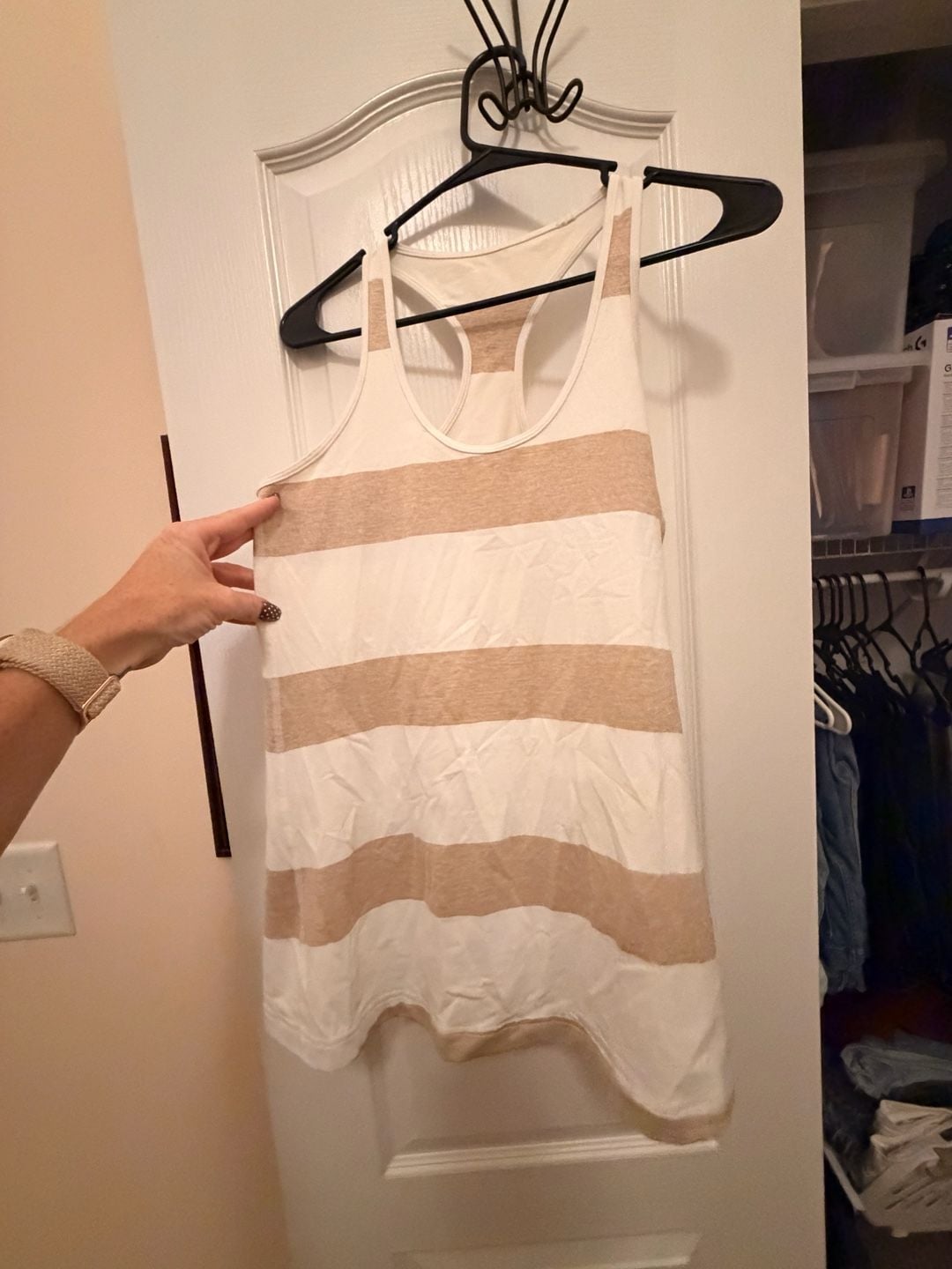Lululemon Cool Racerback Tank Top Tan White Stripe 2