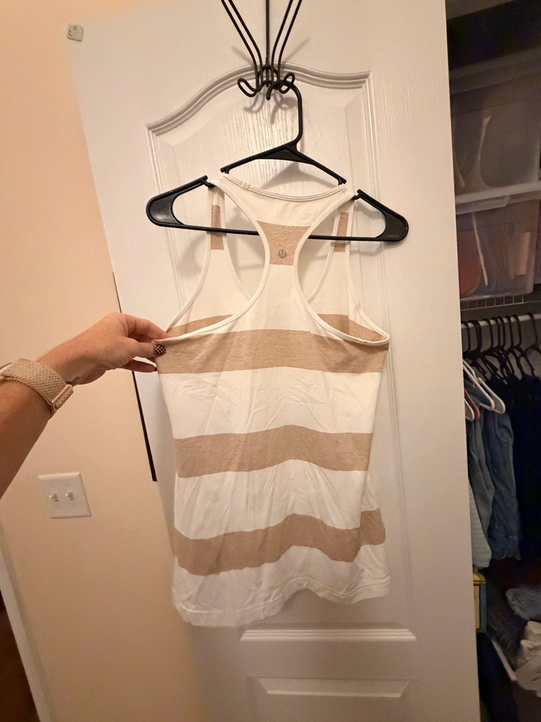 Lululemon Cool Racerback Tank Top Tan White Stripe 3