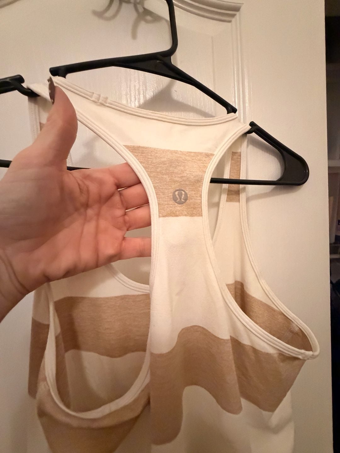 Lululemon Cool Racerback Tank Top Tan White Stripe 4
