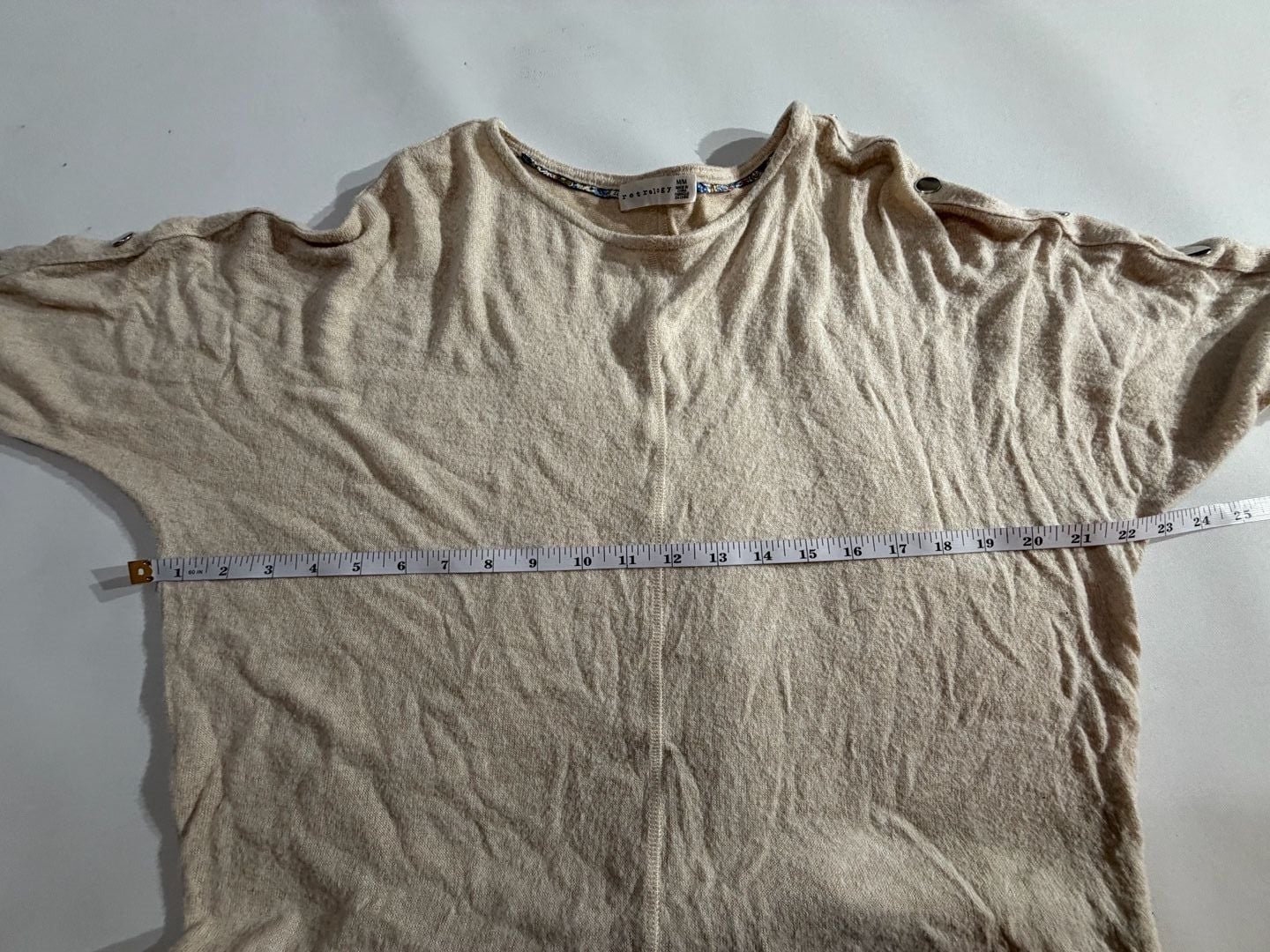 Retrology Beige Cream Knit Long Sleeve Top Pullover Medium M 6