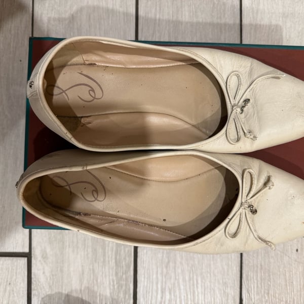 Sam Edelman Ballet Flats Size 10.5 White Leather Bow Square Toe