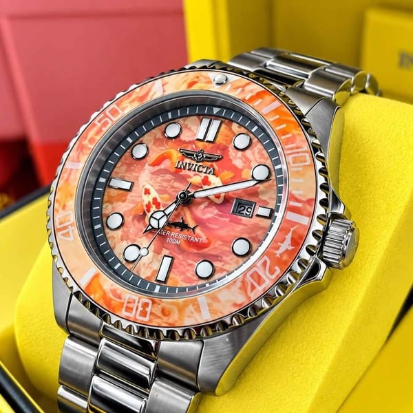 Invicta Pro Diver Watch Orange Dial Stainless Steel Men's