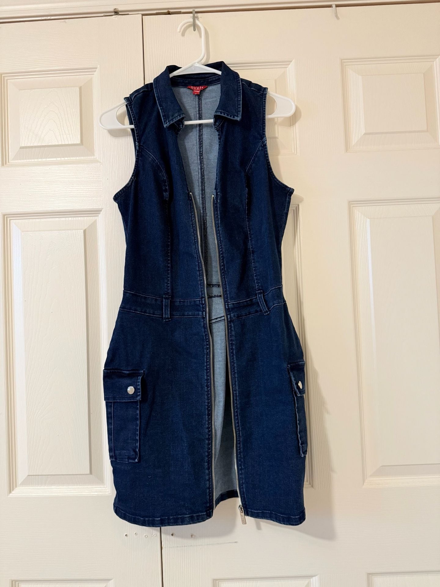 Guess Denim Dress Size M Zip Front 5