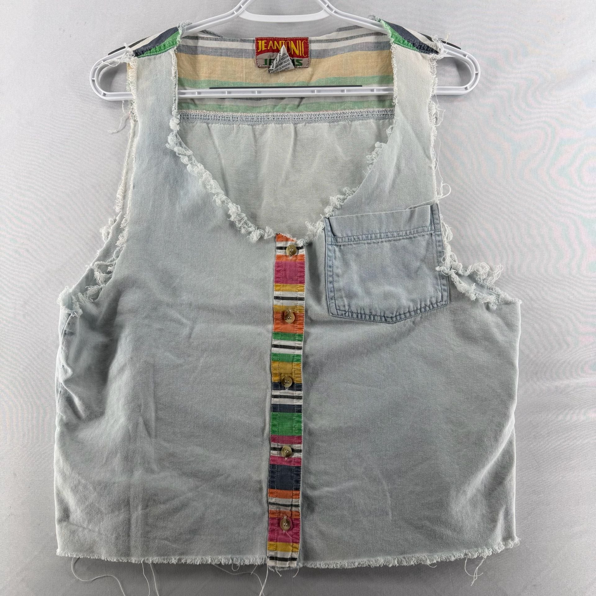 1550 Vintage Jeantonic Jeans Vest Size S Light Wash Denim Striped 2