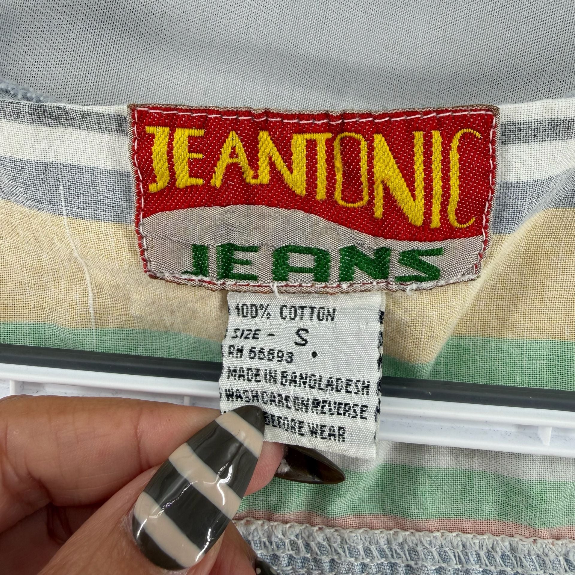 1550 Vintage Jeantonic Jeans Vest Size S Light Wash Denim Striped 4