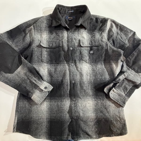 Roark Plaid Flannel Elbow Patch Shirt Jacket Grey Large L