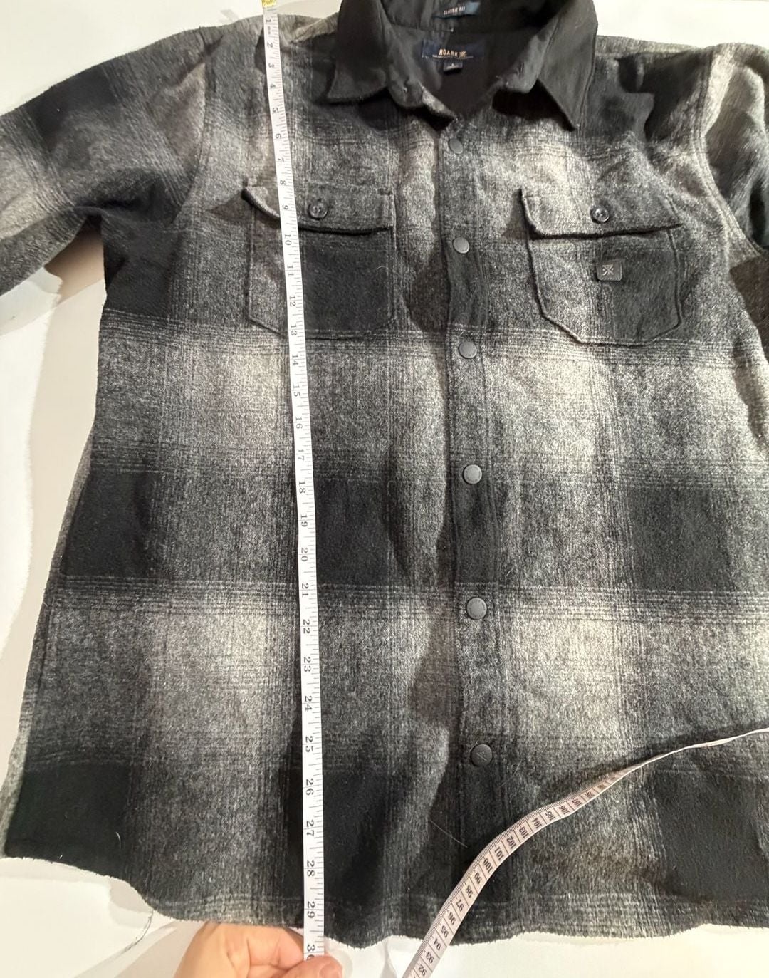 Roark Plaid Flannel Elbow Patch Shirt Jacket Grey Large L 5