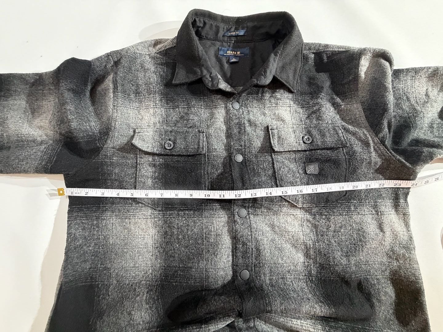Roark Plaid Flannel Elbow Patch Shirt Jacket Grey Large L 6