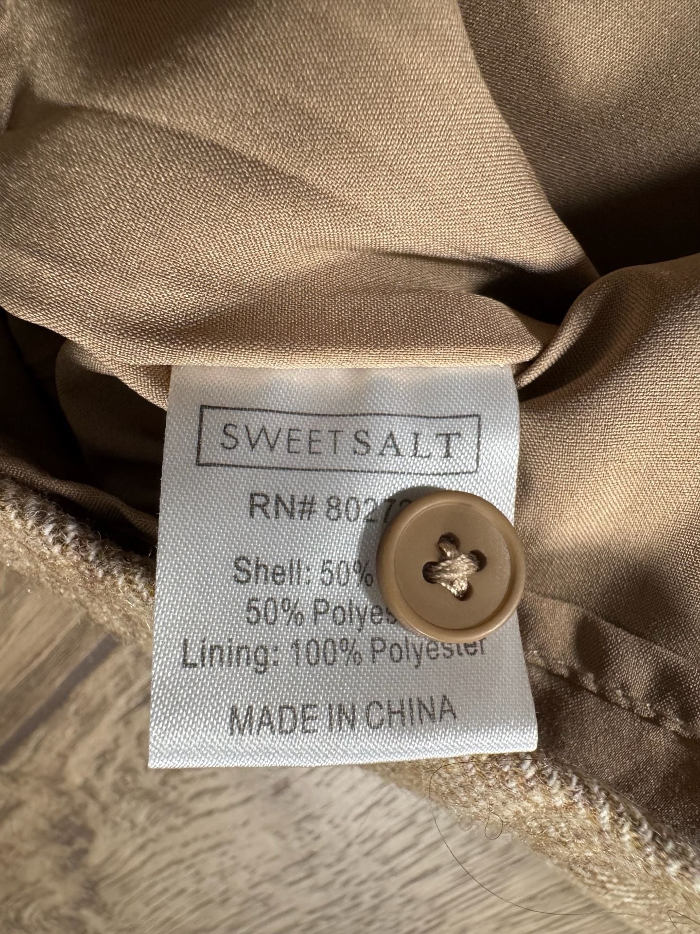 Sweet Salt Wednesday Dress Tan Tweed Peter Pan Collar Wool Blend M 7