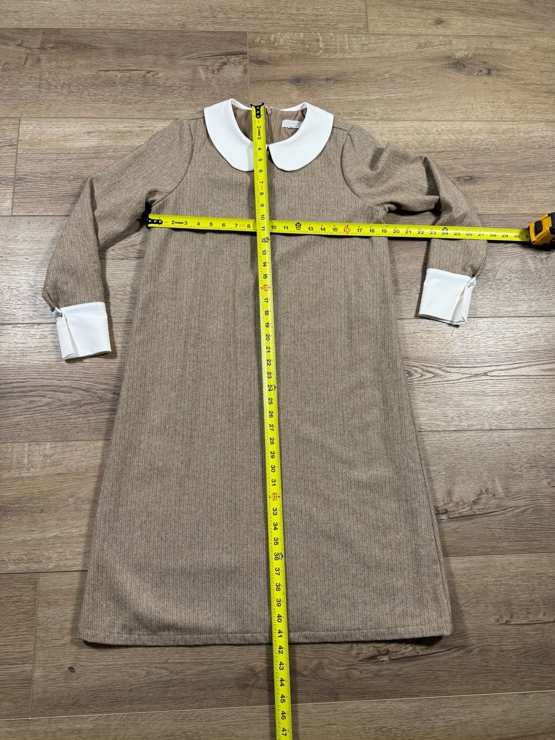 Sweet Salt Wednesday Dress Tan Tweed Peter Pan Collar Wool Blend M 9